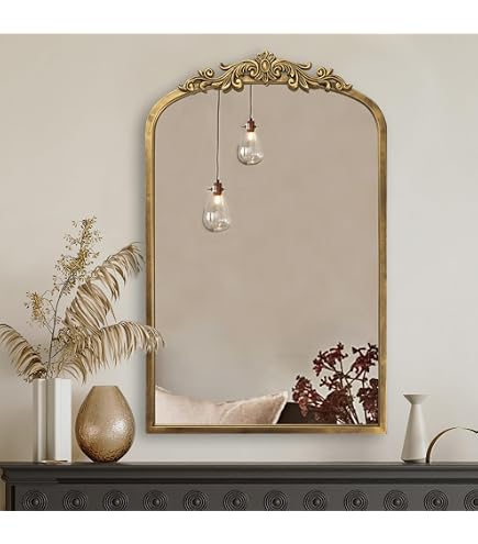 OIGUMR Miroir Baroque Doré à Suspendre Arqué Antique - Cadre Résine 39 X 29 Cm