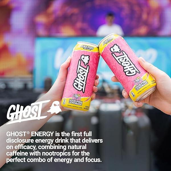 GHOST ENERGY DRINK – 12-PACK, SOUR PINK LEMONADE, 16OZ CANS – ENERGY & FOCUS & NO ARTIFICIAL COLORS – 200MG OF NATURAL CAFFEINE, L-CARNITINE & TAURINE – GLUTEN-FREE & VEGAN