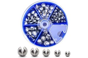 PFEIBK 230pcs/120pcs/107pcs Fishing Weights Sinkers - Split Shot Fishing Weights Kit, 5 Size Round Removable Fishing Weight, 1 Round Box Set Fishing Sinkers for Freshwater Saltwater