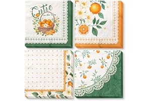 NICROHOME EUR Little Cutie Baby Shower Party Supplies, 24 PCS Little Cutie Napkins Green Orange Fruit Theme Paper Napkins for Citrus Birthday Party Baby Shower Spring Summer Dinner Decoration