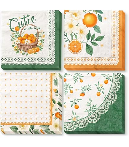 Süße Little Cutie Babyparty-Servietten – 20 Stück Mit Clementinen-Design & Goldfolie