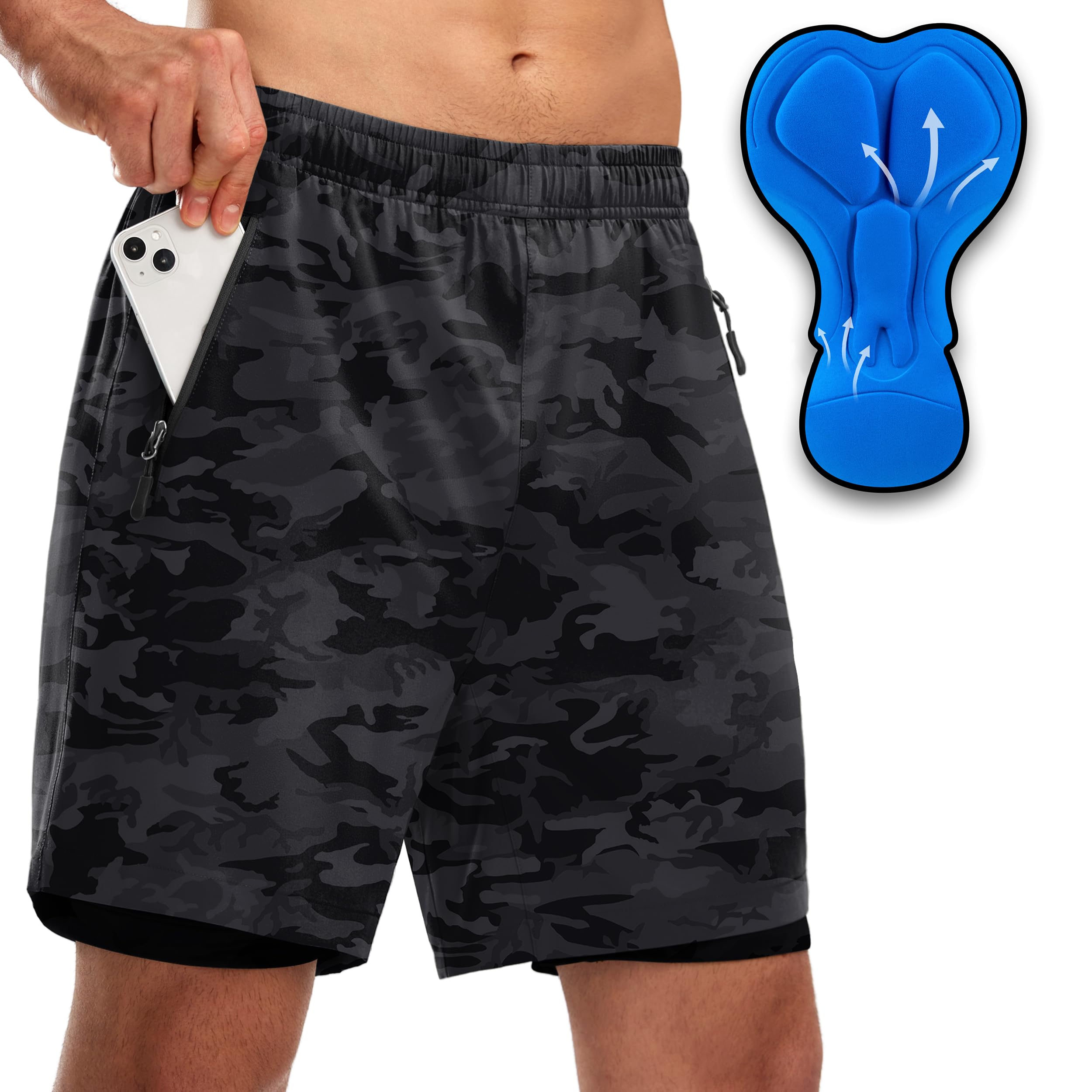 Photo 1 of Men's Mountain Bike Shorts 3D Padded Loose-fit Biking Riding Cycling Bicycle Biker Cycle Padding Shorts for Men Zipper Pockets(Camo Black,L)