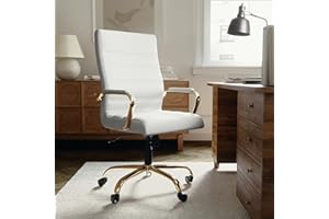 EMMA + OLIVER High Back White LeatherSoft Executive Swivel Office Chair with Gold Frame/Arms