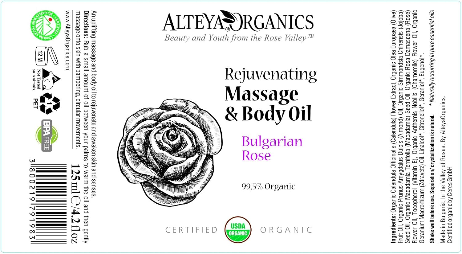 Alteya Organic Massage and Body Oil Blend with Bulgarian Rose 250 ml - Image 3