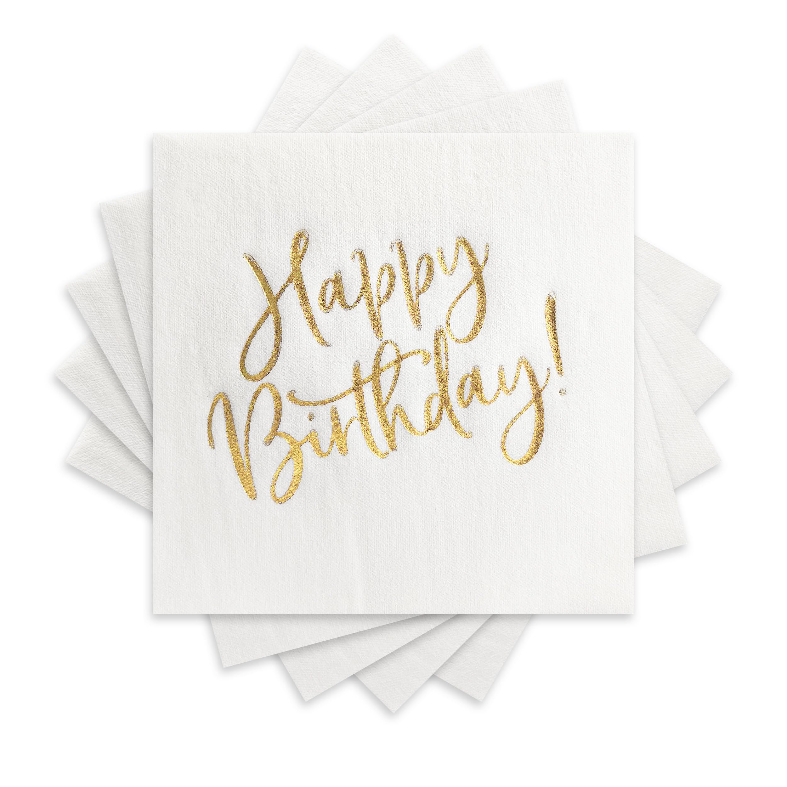 MORGIANA 50 PCS Happy Birthday Napkins 40 x 40 CM Luxury Birthday Party Napkins Disposable Gold Birthday Napkins, Linen Feel Paper Napkin for Anniversary, Birthdays, Christmas