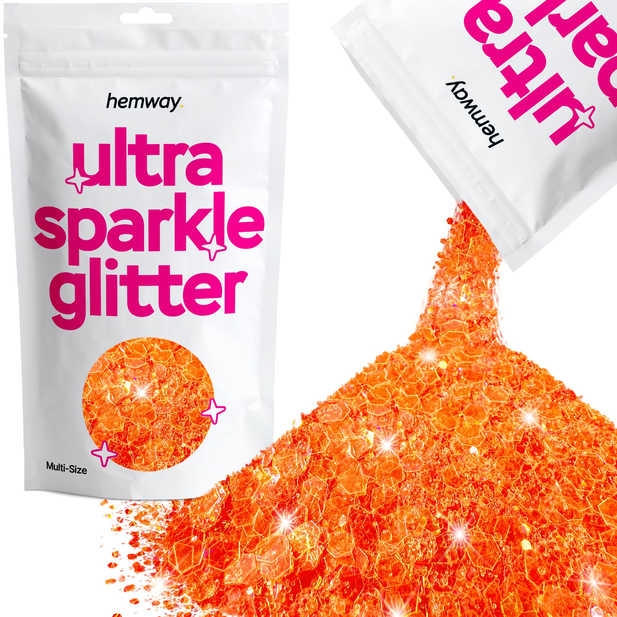Hemway Ultra Sparkle Glitter Fluorescent Peach 100g Multi Size | Glitter for Arts & Craft, Makeup, Nail Art, Crafting, Card Making, Sparkle Decoration