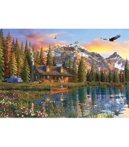 Cobble Hill 2000 Teile Puzzle „Rot-Roofed Cabin“ – 99,7 X 67,6 Cm, Mit Poster, Zufällig Geschnitten, USA