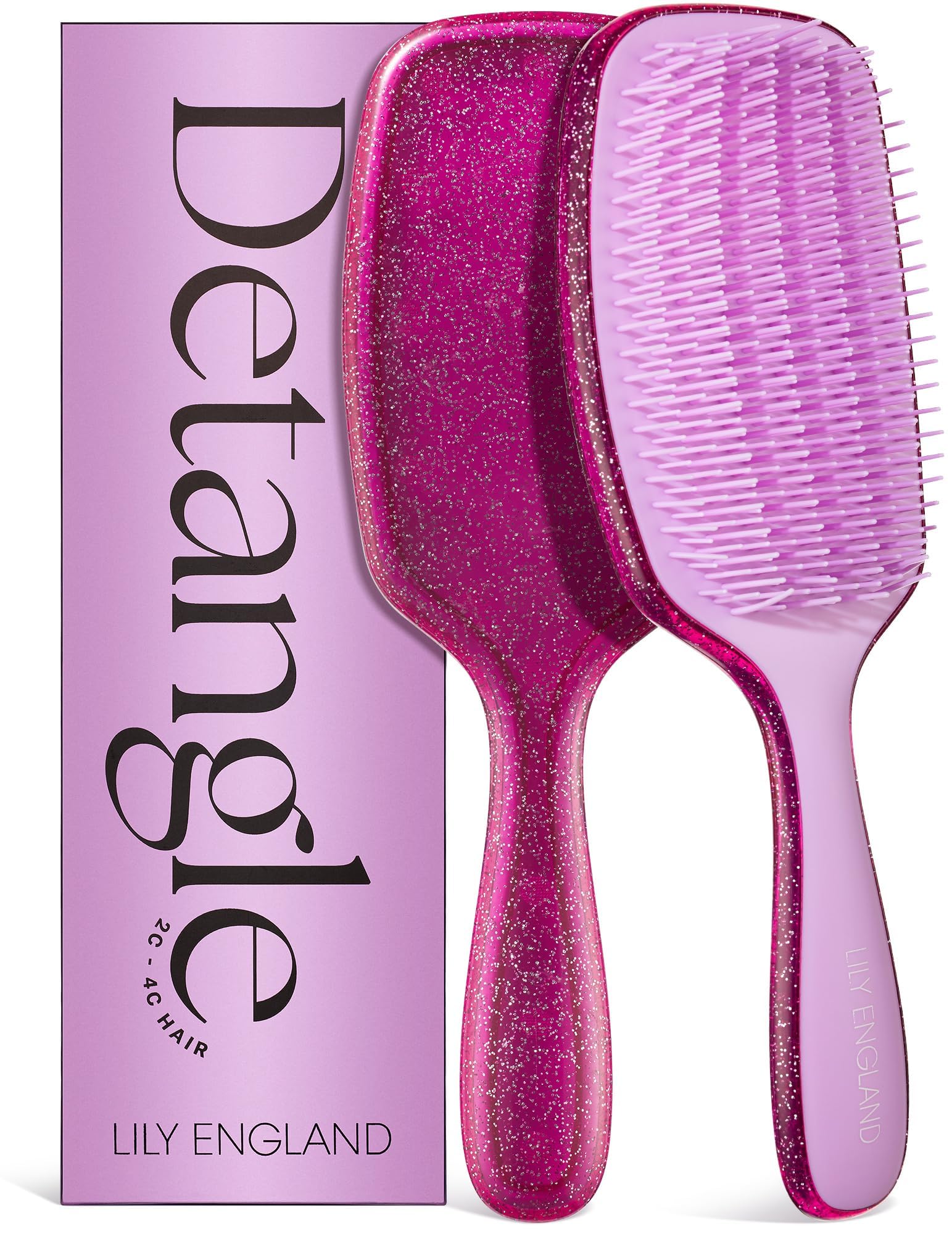 Lily England Curly Hair Brush for Detangling & Styling - Pain-Free Curl Brush for Wet & Dry with Flexible Bristles - Easy to Hold Hairbrush for Curly Women with 3c to 4c Hair, Purple Glitter