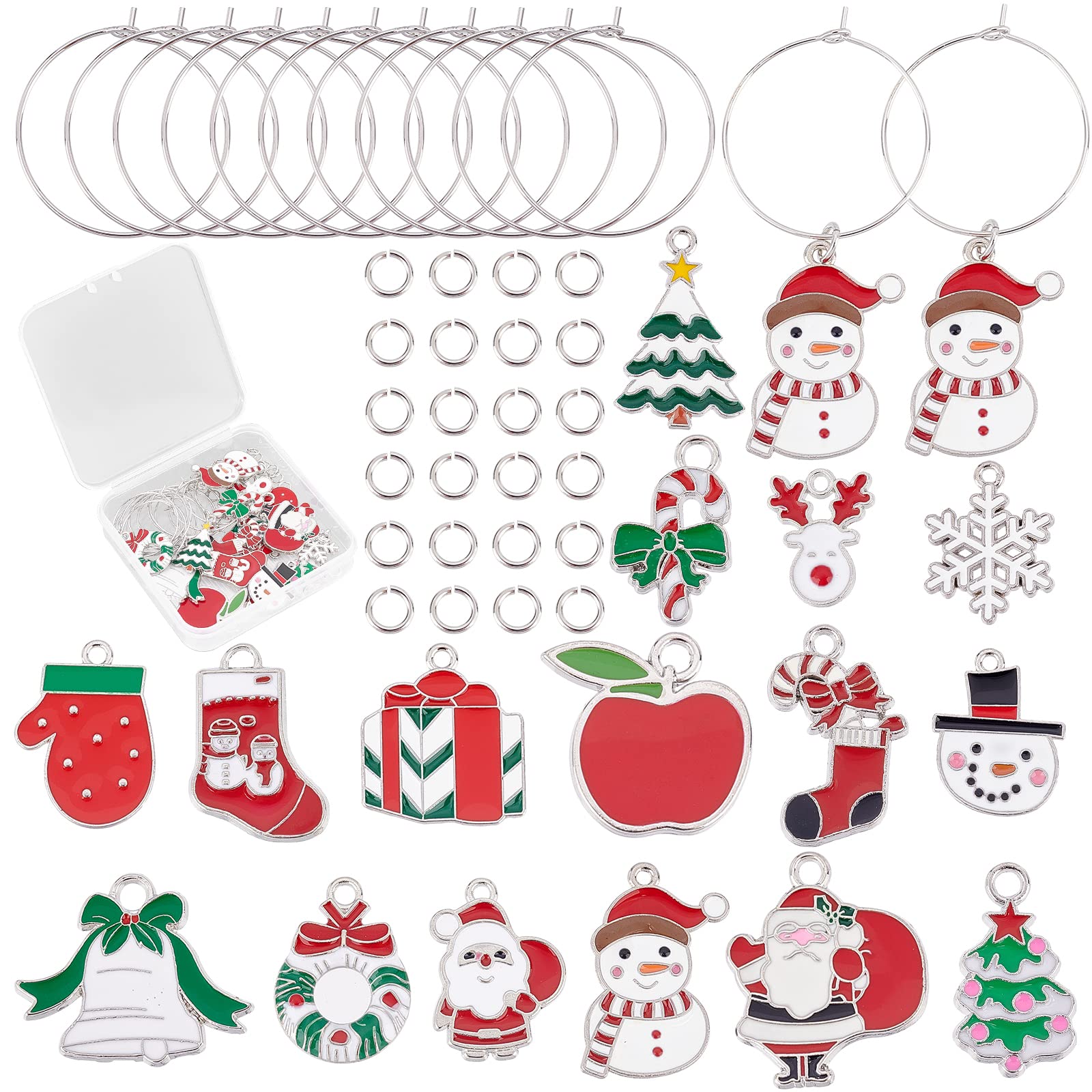 SUNNYCLUE 1 Box 16 Set Christmas Wine Glass Markers Charms Wine Glass Markers for Stemless Glasses Identifiers Christmas Enamel Charms Snowflake Snowman Jingle Bell Santa Claus Xmas Party
