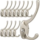 IBosins 12 Pack Silver Coat Hooks Wall Mounted with 24 Screws Retro Double Hooks Utility Silver Hooks for Coat, Scarf, Bag, Towel, Key, Cap, Cup, Hat