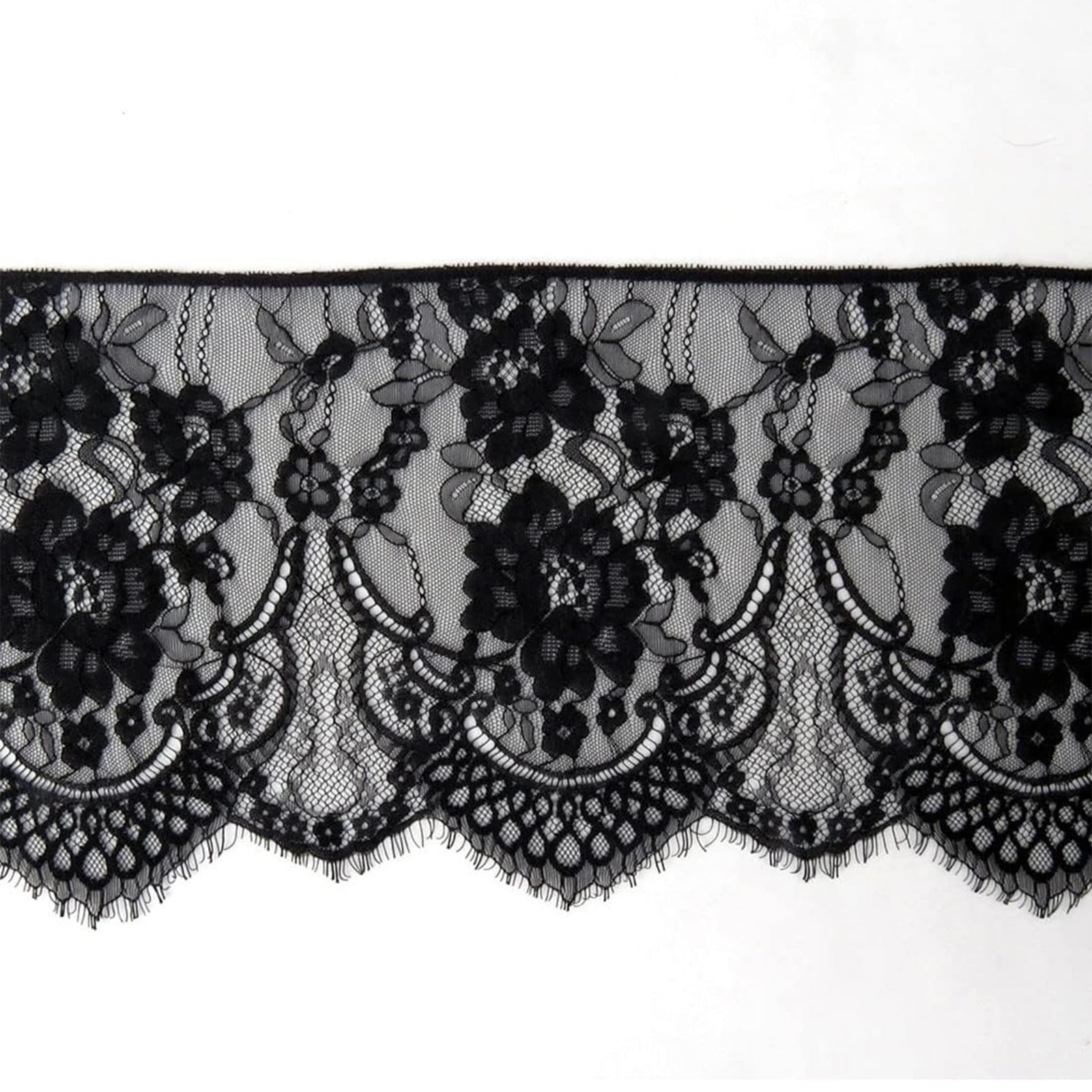 3 Meters Lace Edge Trim Ribbon Floral Lace Ribbon Embroidered Applique Tulle lace Edging Trimming Fabric for Sewing, Clothing Wide 25cm (Black)
