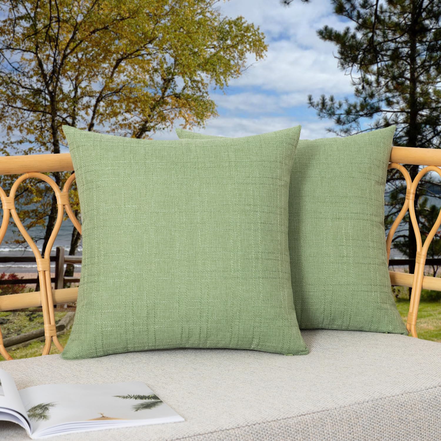 Photo 1 of Kevin Textile Pack of 2 Outdoor Waterproof Pillow Covers Spring Decorative Farmhouse Throw Pillow Covers Checkered Couch Pillow Covers Spring for Patio Tent Bed Sofa Living Room 20x20 Inch Sage Green