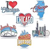Konohan 6 Pcs Chicago Magnets for Refrigerator Metal USA Fridge Magnet Magnetic Chicago Souvenirs Gifts USA City Magnetic Refrigerator Stickers, Cloud Gate, Hot Dog