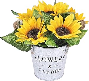 Shiny Flower Artificial Sunflowers Pot Artificial Sunflower Bouquet with Vase Silk Sunflower Arrangements Bonsai for Home Office Table Centerpieces Windowsill Wedding Party Decor
