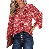 Dokotoo Women's Casual V Neck Alicia Floral Print Smocked Long Sleeve Chiffon Blouses Bohemian Top Shirts