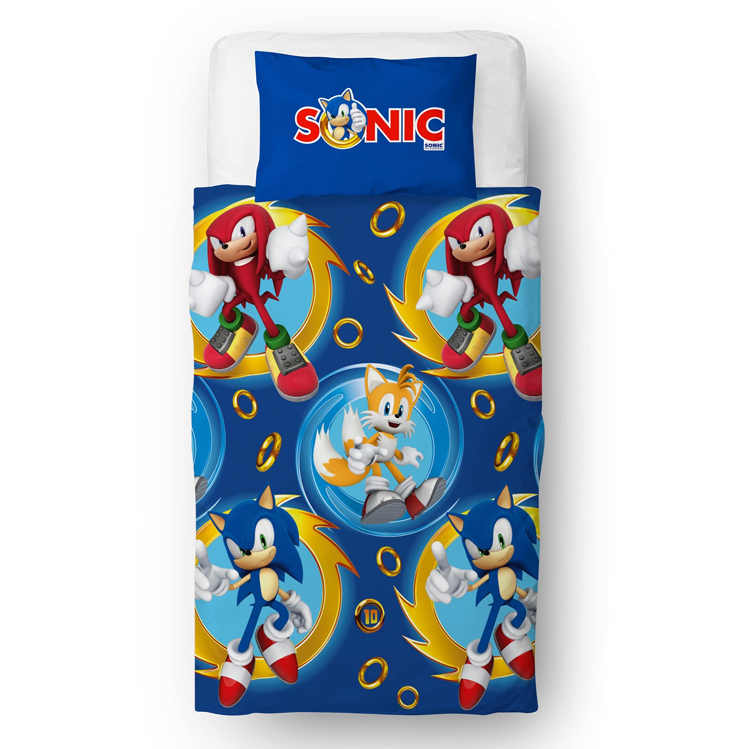 Sonic The Hedgehog Official Speed Design Single Duvet Cover Set | Reversible 2 Sided Bedding Including Matching Pillow Case, Blue