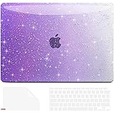 AKIT Compatible with MacBook Pro 13 inch Case M2 A2338 2025-2016 M1 A2251 A2289 A2159 A1989 A1708 A1706, Glossy Glitter Hard Shell Laptop Case&Keyboard Cover&Screen Protector Film, Gradient Violet