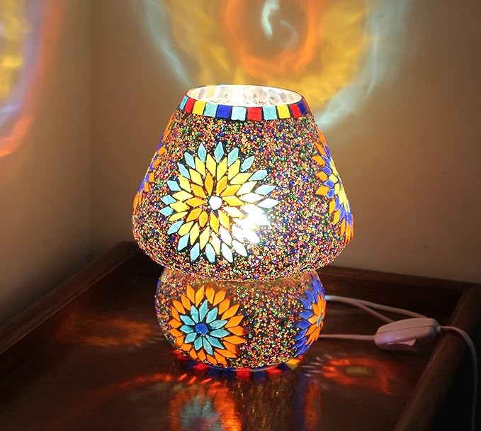Tied Ribbons Multicolour Mosaic Style Dome Shaped Glass Table Lamp