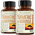 Turmeric Supplement with Moringa Leaf. Joint Supplements for Women & Men - Moringa Oleifera & Tumeric Curcumin with Black Pepper. Premium Moringa Capsules for Joint Support, Digestion, Energy. 2 Pack