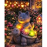 Minyii Solar Garden Outdoor Statues Decor, with Cat Turtle Succulent Garden Decor for Home House, Yard Art Lawn, Ornaments, Porch Patio, Balcony - Birthday Gifts for Grandma Mom Women