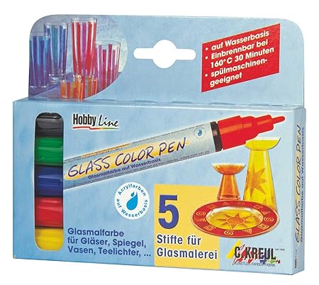 Kreul 42650 - Glass Color Pen, transparenter Glasmalstift auf Wasserbasis, brillante und lichtbeständige Farbe, Strichstärke 