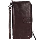 VILENCA HOLLAND Genuine Leather Wallets for Women, Small Wallet for Ladies Zipper Coin Purse Credit Card Holder with detachable wristlet (Chestnut)