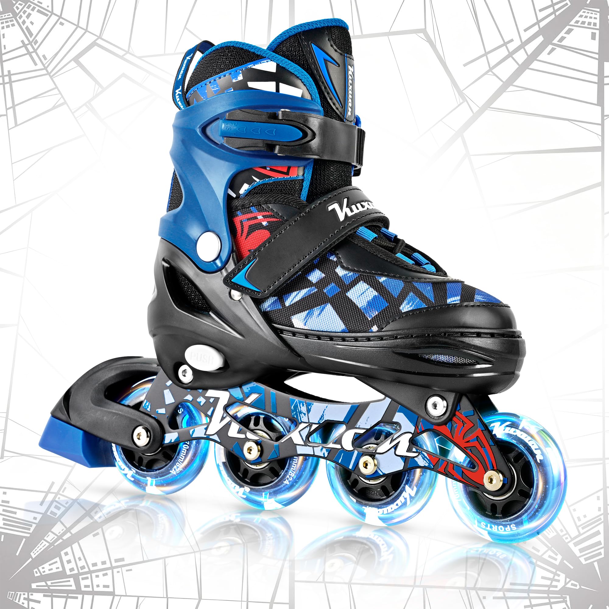 Adjustable Inline Skates, Illuminating Skates with Blades for Kids Boys Girlss 4 Sizes for Beginners, Indoor Outdoor Sports Image