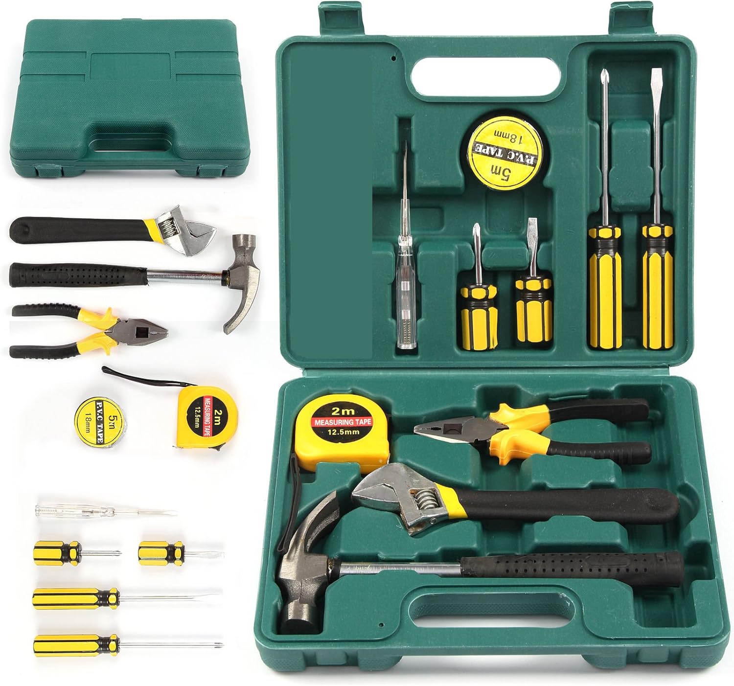 Tech Professional 12 Pcs Basic Hand Carry Tool Box Kit Fix Repair Home