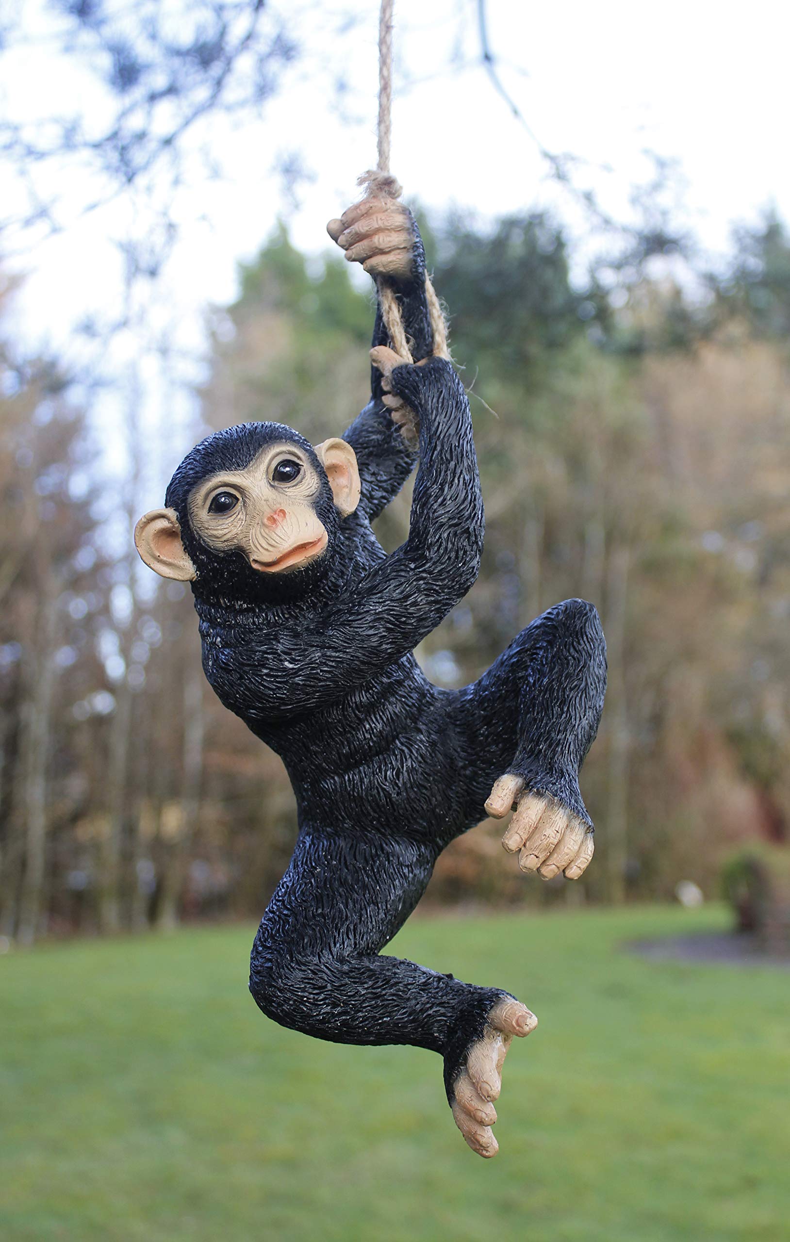 Garden Mile Hanging Monkey Garden Ornament – Swinging Resin Tree Decoration with Rope – Novelty Animal Sculpture for Indoor & Outdoor Use, Patio, Lawn, Yard & Home Décor (Hanging Monkey)