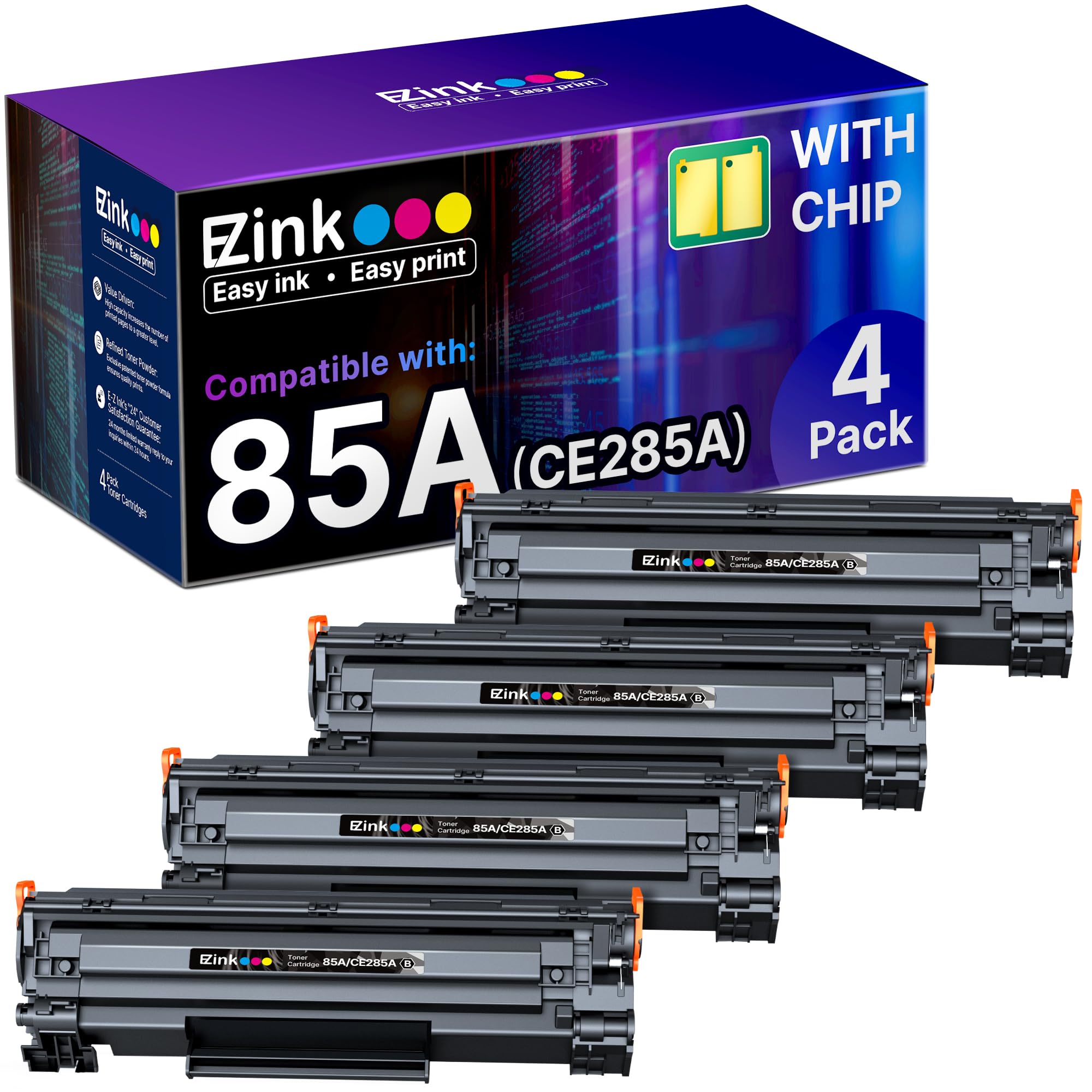 E-Z Ink 85A CE285A Compatible Toner Cartridge Replacement for HP 85A Black Toner Cartridge use for hp Laserjet p1102w Ink Cartridge P1102 P1109W M1217nfw M1212 M1212nf M1217 Pro Printer (4 Pack) Image E-Z Ink 85A CE285A Compatible Toner Cartridge Replacement for HP 85A Black Toner Cartridge use for hp Laserjet p1102w Ink Cartridge P1102 P1109W M1217nfw M1212 M1212nf M1217 Pro Printer (4 Pack) Image