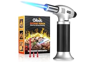 Gibot Butane Torch,Kitchen Torch Cooking Torch Creme Brulee Torch, Refillable Adjustable Flame Lighter with Safety Lock for DIY, Creme, Brulee, BBQ and Baking(Butane Gas Not Included）