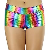 ToBeInStyle Women's Seamless Polyester Metallic Plus Size Mini Booty Shorts - Rainbow - One Size