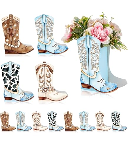 Domensi 8er-Set Western-Cowboystiefel-Blumenkästen – Tafelaufsatz, Braun, Ca. 17x12x8 Cm, Für Mottoparty