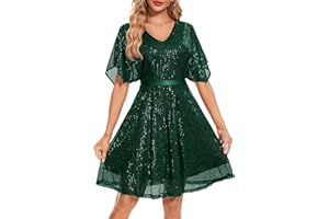 Wedtrend Women's Sparkly Sequin Dress Bat Sleeves Cocktail Dress Glitter Club Dress