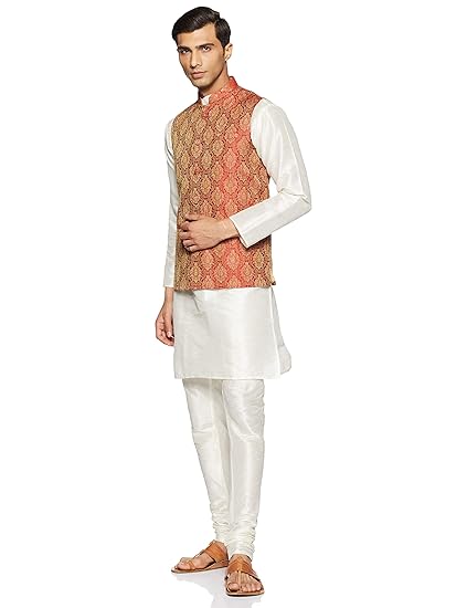 Men's Banarasi Silk Regular Fit Chudidar Kurta Pajama Set with Waistcoat