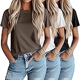 Ficerd 3 Pack Women's Short Sleeve Tops Crew Neck Casual Long Tunics Trendy Loose Fit Raglan Tops Basic Tee