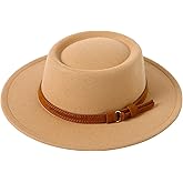 Lanzom Women Vintage Wide Brim Warm Wool Fedora Hat Belt Panama Hat Felt Jazz Hat