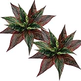 CATTREE Fake Plants Artificial Plant Outdoor Shrubs Faux Grass Plastic Leaves Greenery Bushes Home Garden Wedding Party Decorations Indoor Office Yard UV Resistant Planter Filler Red 2 Pack