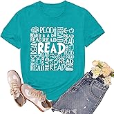 sallrue Womens Reading Shirt Book Reader Tshirt Book Lover Shirts School Bookworm Tee Tops