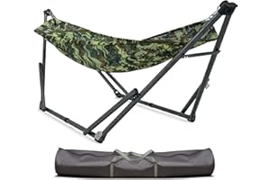 Tranquillo Uniki 550 lbs Capacity Hammock 3-Year Warranty Hammock Stand, Revolutionary 30s Folding Camping Hammock With Stand, Portable Hammock for Indoor Outdoor, Instant Setup No Screws Needed, Camo