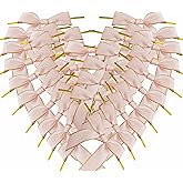 Micomon 50pcs/Bag 3.5" Metallic Gold Edge Mini Ribbon Bows for Crafts Small Pink Bows for Valentine's Day Packing Decor Embleshments Mother's Day Decoration (Lt.Pink)