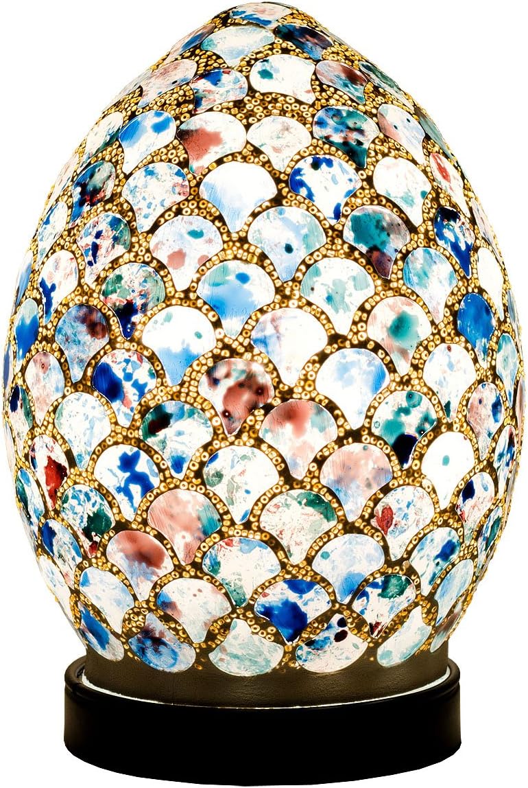 Febland Mosaic Glass Egg Lamp, Blue Tile, 20 cm
