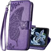 KRHGEIK for Moto G 5G 2024 Case Wallet,Women Flip Phone Cover,Purple | Butterfly Emboss PU Leather Stand Credit Card Holders Slots Wrist Strap Protective Cover for Motorola G 5G 2024