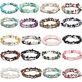 Hicarer 20 Pieces Crystal Stretch Chip Bracelets Bulk Natural Gemstone Chakra Bracelets for Women Reiki Yoga Anxiety