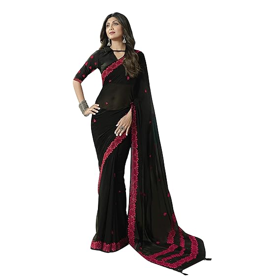 Womens Pure Georgette Saree With Blouse (SHILPA2558SSSR05_Black)