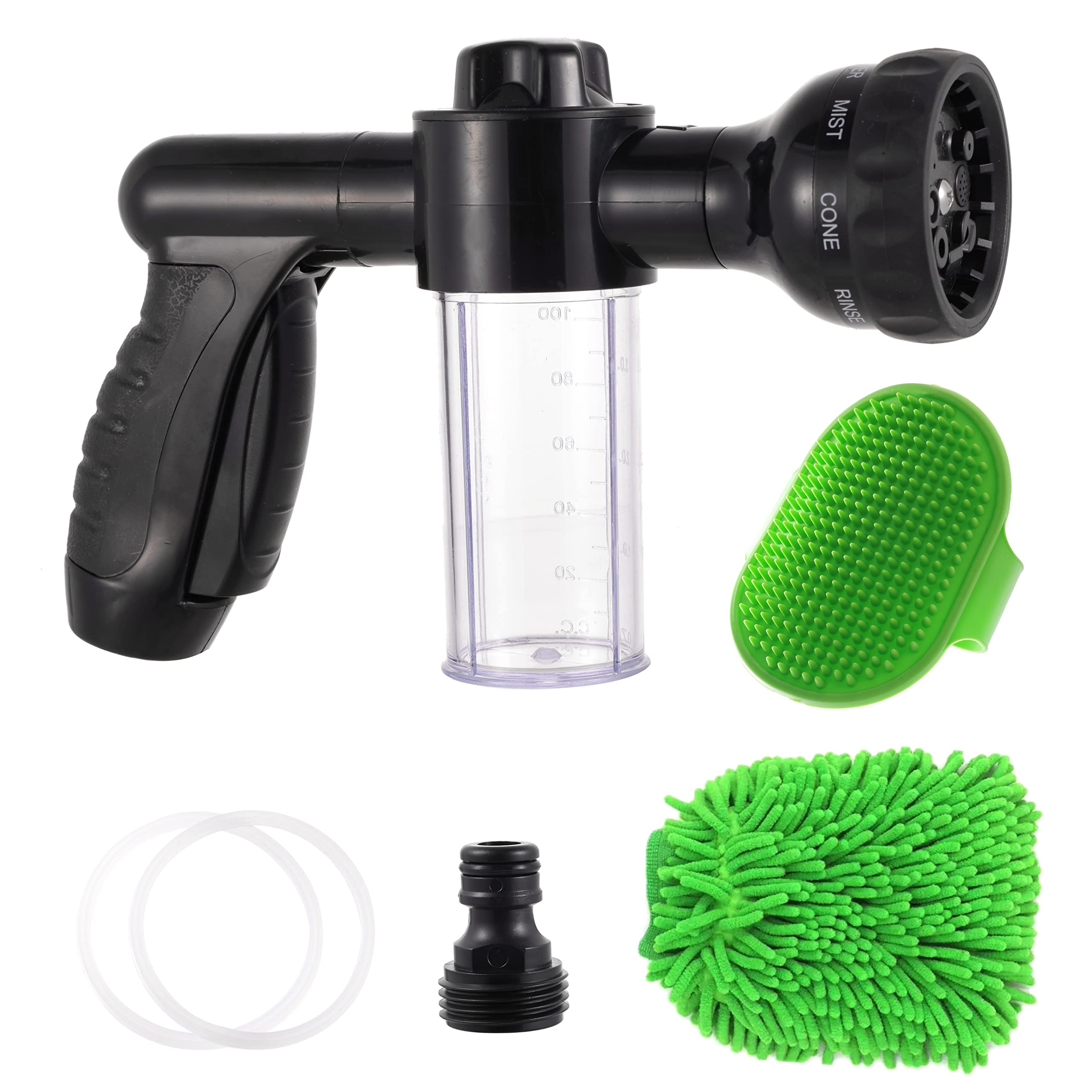Photo 1 of Kamirola High Pressure 8 in 1 Car Wash Brush Foam Gun,Garden Hose Nozzle Foam Cannon Bottle Soap Sprayer,Lawn, Car Wash, Cleaning?Patio, Pet Bathing(Black)