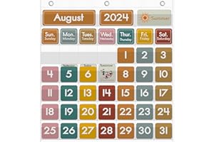 JERCECY Classroom Calendar Pocket Chart for Kids Learning, Boho Classroom Calendar Decor with Special Educational Cards Teacher and Classroom Must Have Supplies