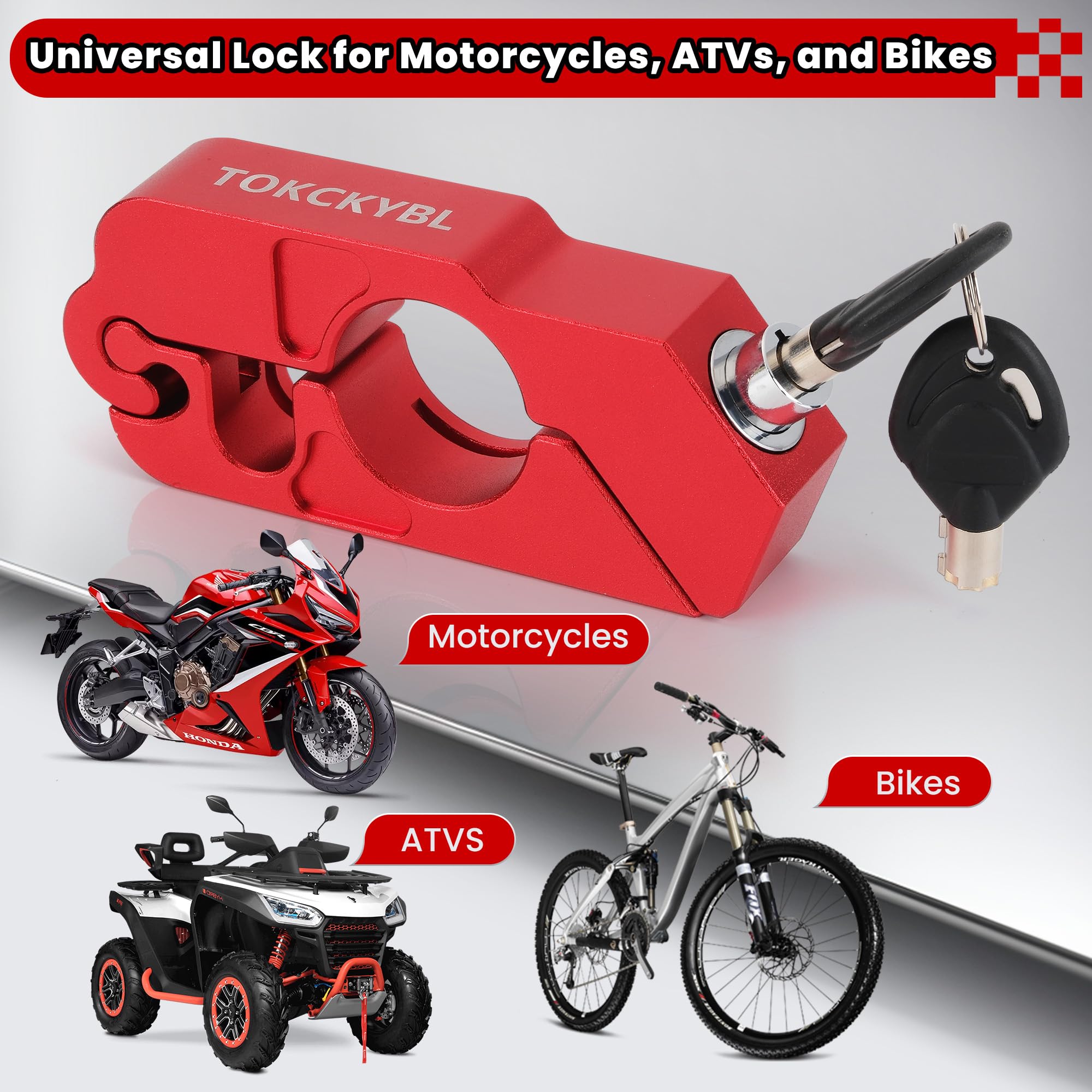 TOKCKYBL Motorcycle Lock, Heavy Duty Anti Theft Helmet, Brake and Handlebar Lock, Universal for Motorcycles, ATVs, Dirt Bikes, Mopeds，Scooters, Red