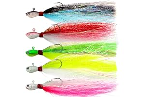 DEILAI Fishing Jigs Bucktail Jigs Hair Jig Fishing Lures Hook Jigs Kit Fly Fishing Hand Tied Marabou Jig for Walleye Bass Trout Saltwater Freshwater