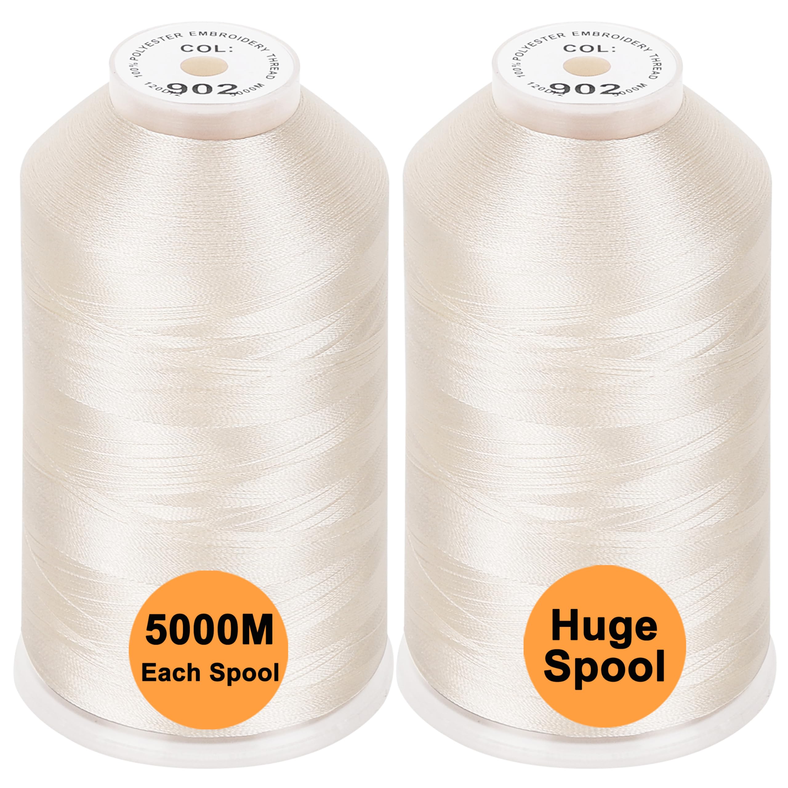 New brothread Set of 2 Polyester Machine Embroidery Thread Huge Spool 5000M for All Embroidery Machines - Ivory